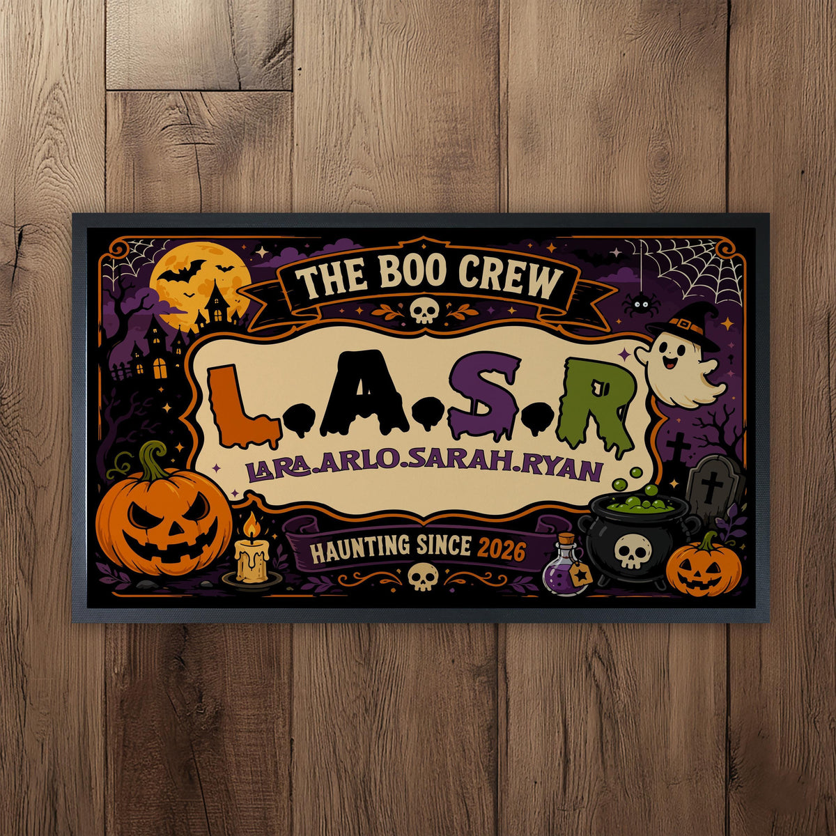 Personalized Halloween Family Doormat, Custom Boo Crew Welcome Mat