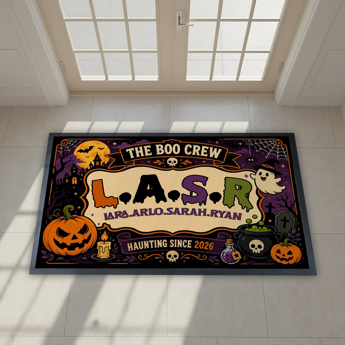 Personalized Halloween Family Doormat, Custom Boo Crew Welcome Mat