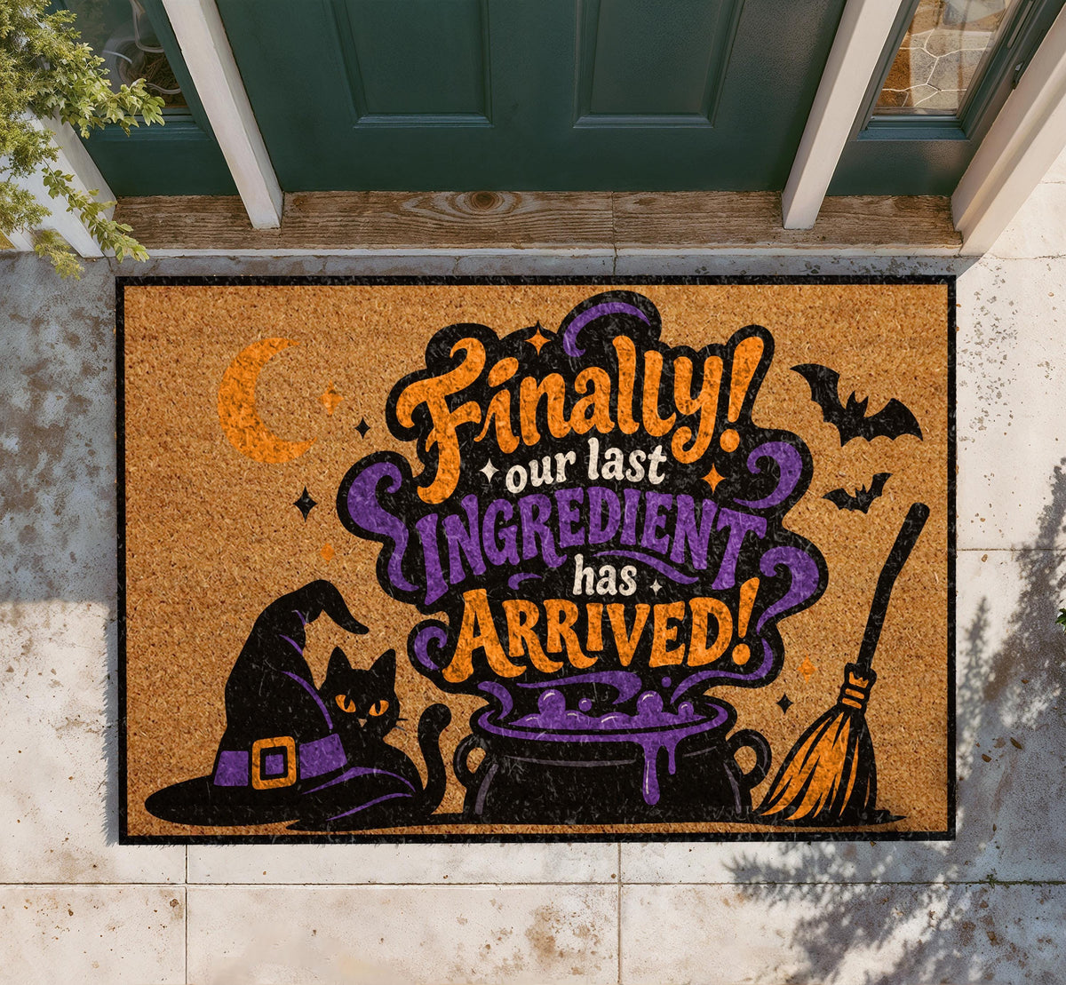 Witch Cauldron Doormat, Halloween Porch Decor, Personalized Coir Mat (16"x24")