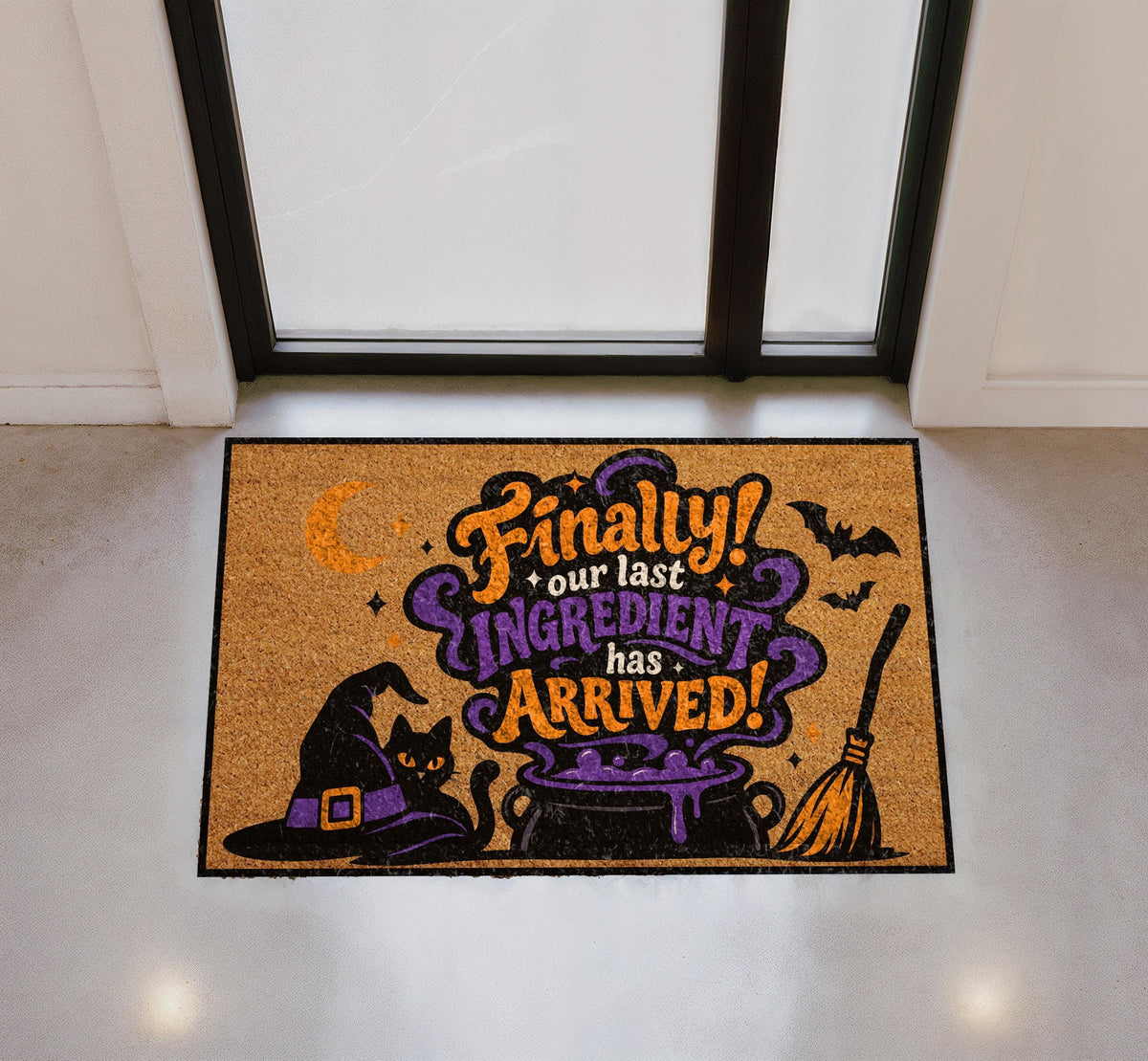 Witch Cauldron Doormat, Halloween Porch Decor, Personalized Coir Mat (16"x24")