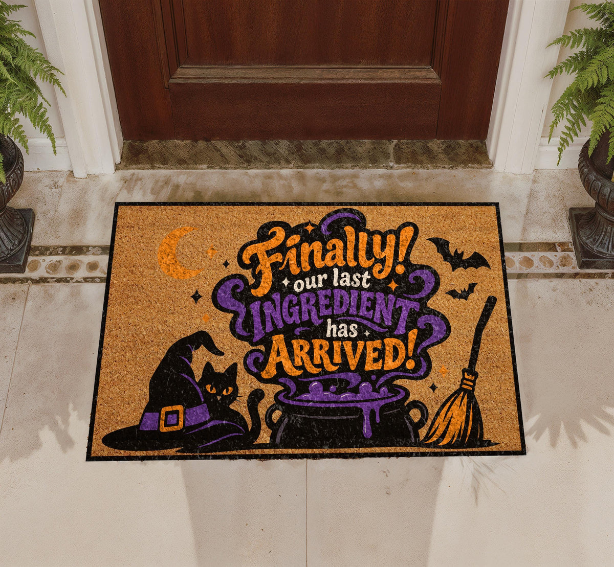 Witch Cauldron Doormat, Halloween Porch Decor, Personalized Coir Mat (16"x24")