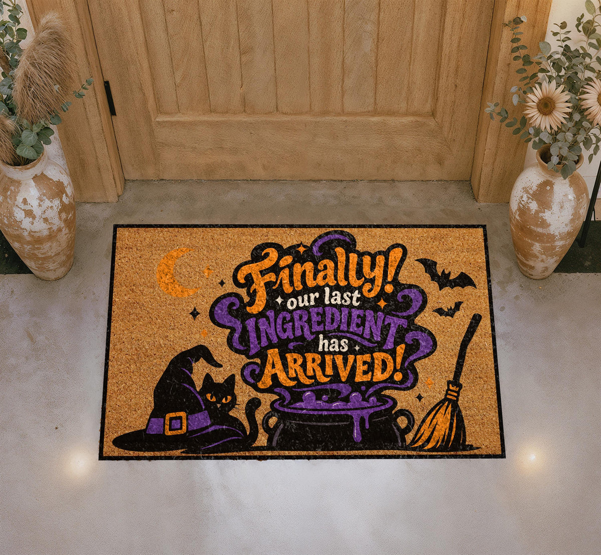Witch Cauldron Doormat, Halloween Porch Decor, Personalized Coir Mat (16"x24")
