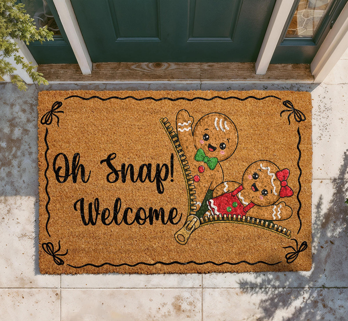 Funny Gingerbread Couple Doormat, Oh Snap Welcome Mat, Personalized Holiday Porch Decor