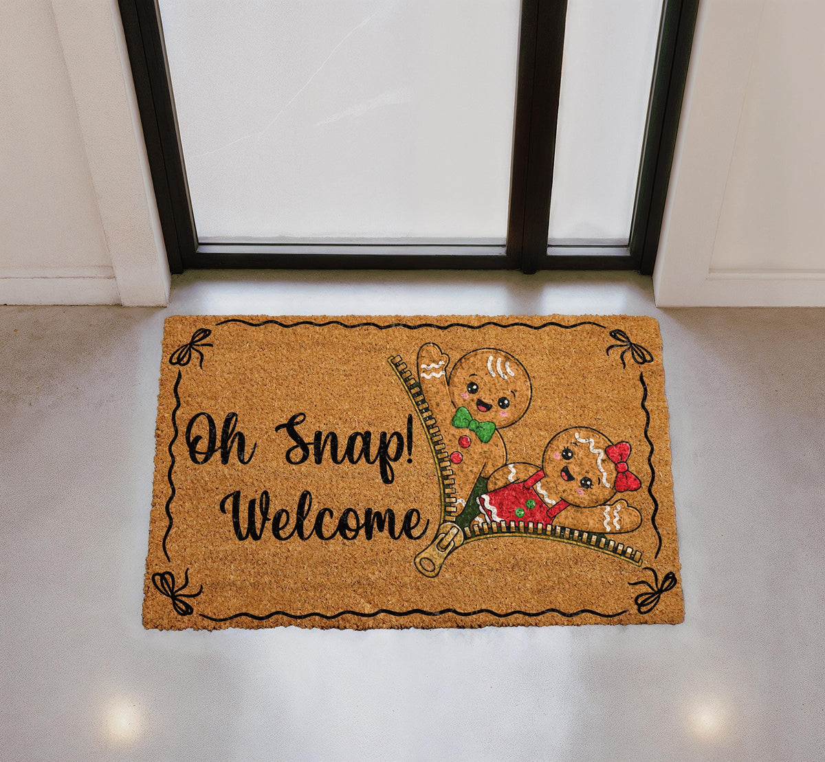 Funny Gingerbread Couple Doormat, Oh Snap Welcome Mat, Personalized Holiday Porch Decor