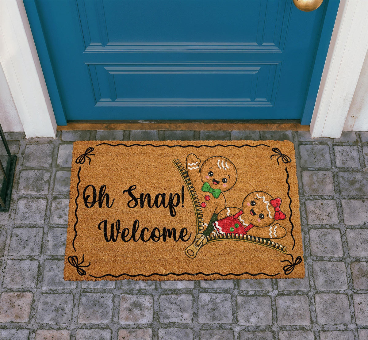 Funny Gingerbread Couple Doormat, Oh Snap Welcome Mat, Personalized Holiday Porch Decor