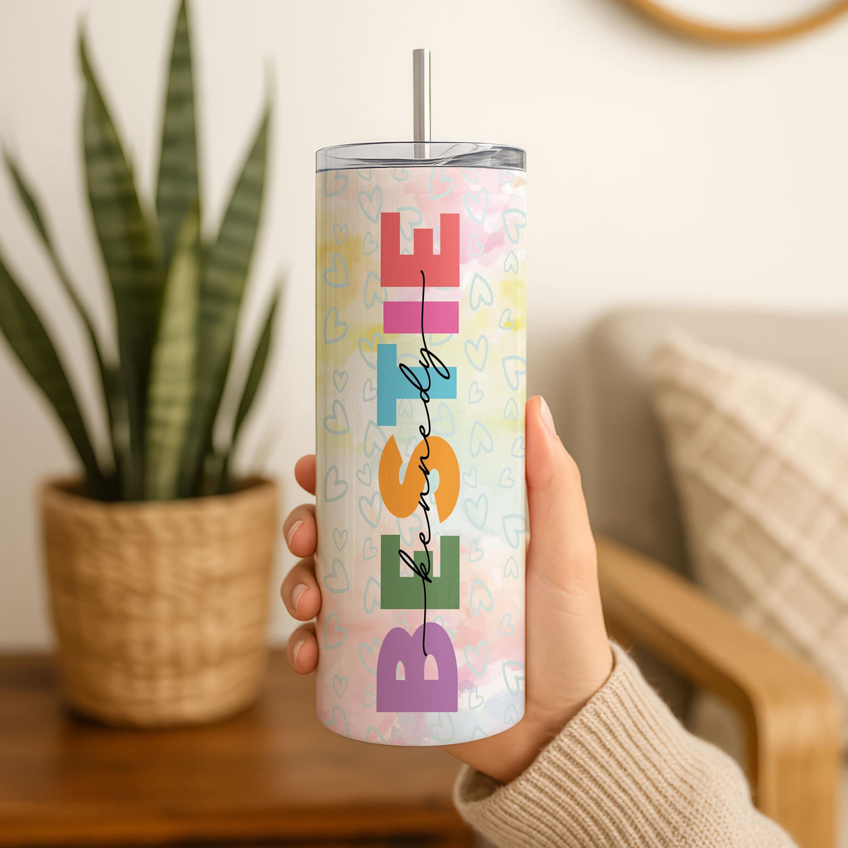 Personalized Bestie Tumbler, Custom Friendship Cup, 20 oz Insulated Travel Mug