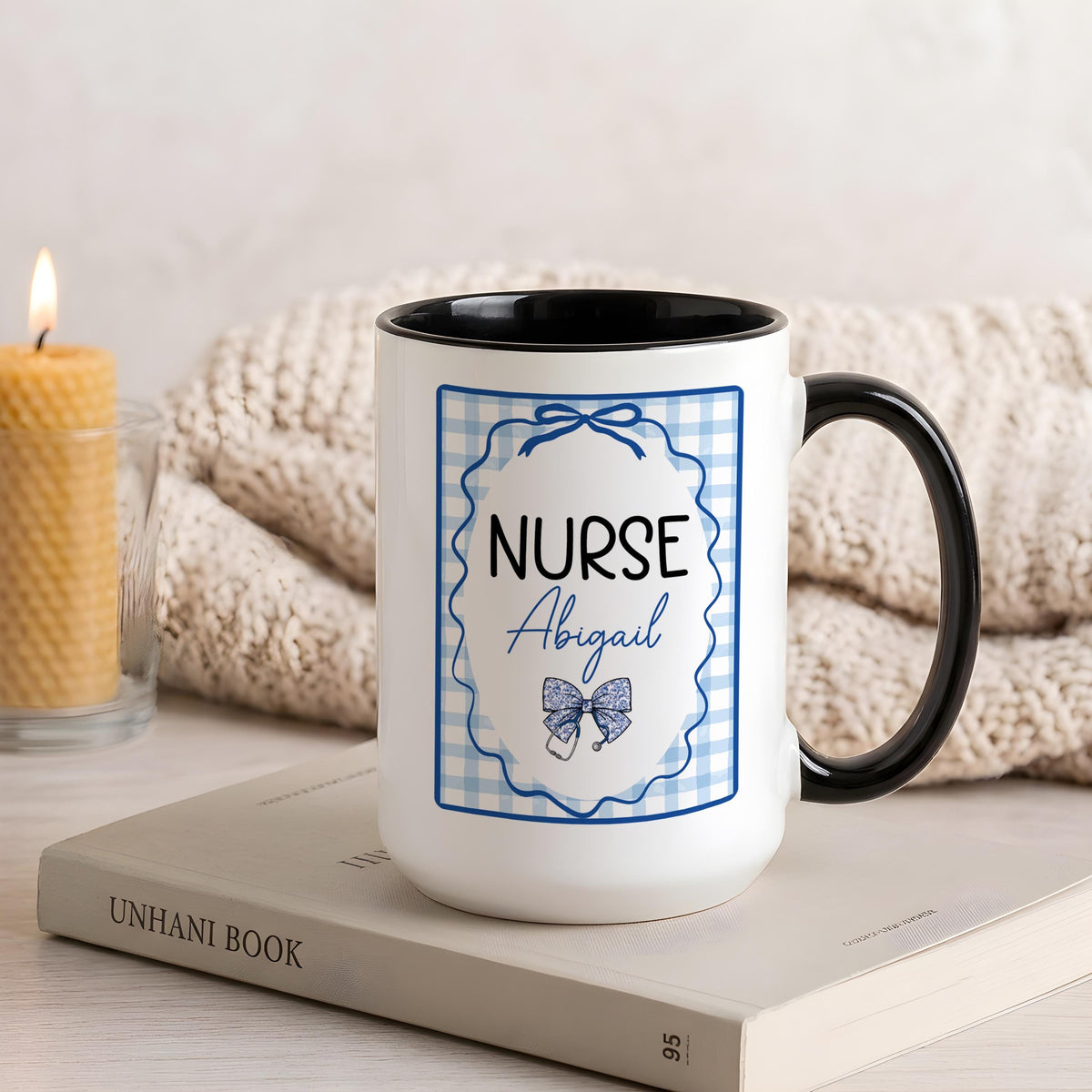 Personalized Nurse Mug, Coquette Bow Design, Custom Name Coffee Cup (11oz/15oz)