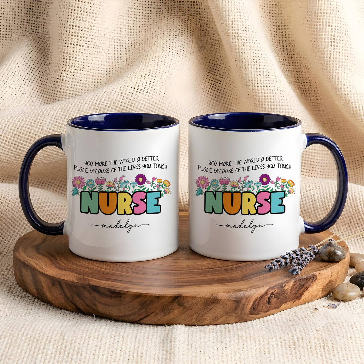 Personalized Nurse Mug, Floral Bow RN Coffee Cup, Thank You Gift