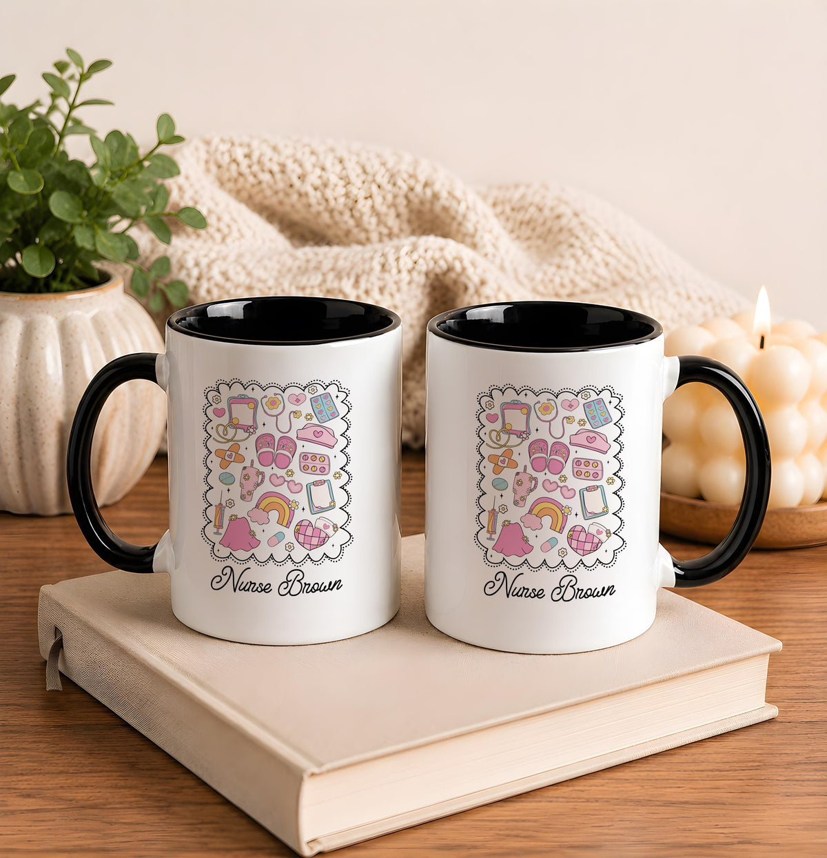 Custom Nurse Mug, Medical Doodle Coffee Cup, RN Graduation Gift (11oz/15oz)