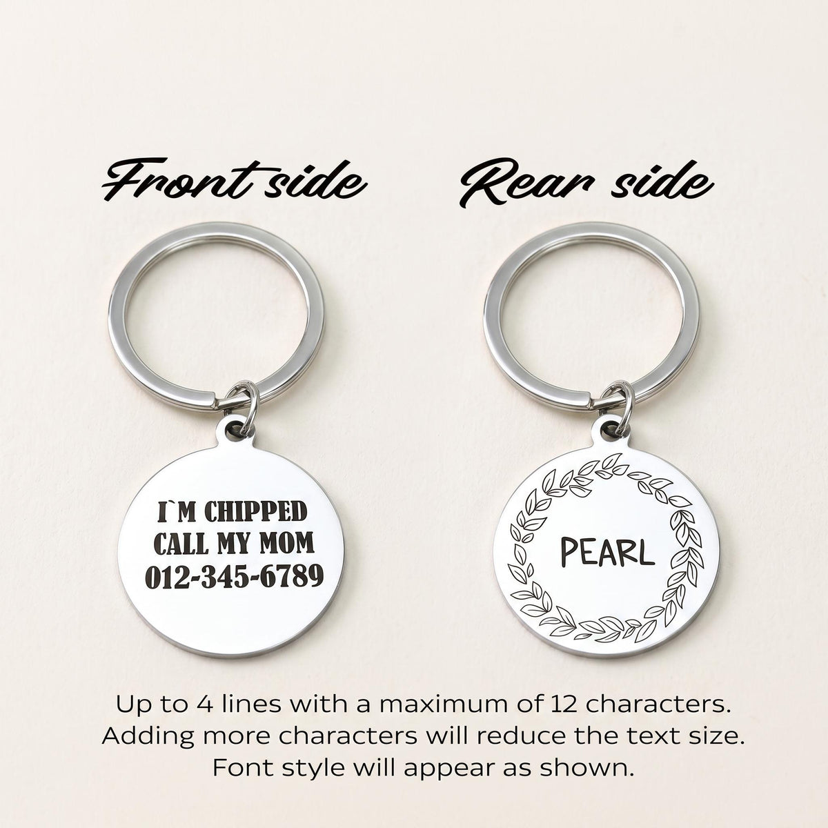 Personalized Stainless Steel Pet ID Tag, Custom Engraved Dog Cat Collar Charm