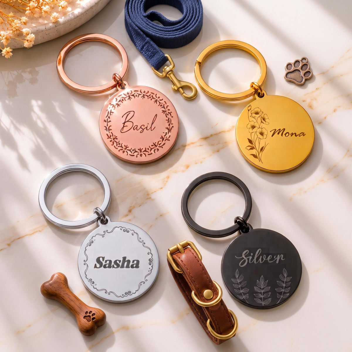 Personalized Stainless Steel Pet ID Tag, Custom Engraved Dog Cat Collar Charm