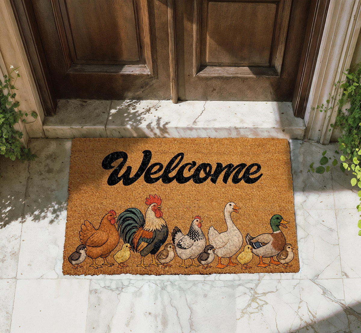 Personalized Chicken Family Doormat, Custom Farmhouse Welcome Mat