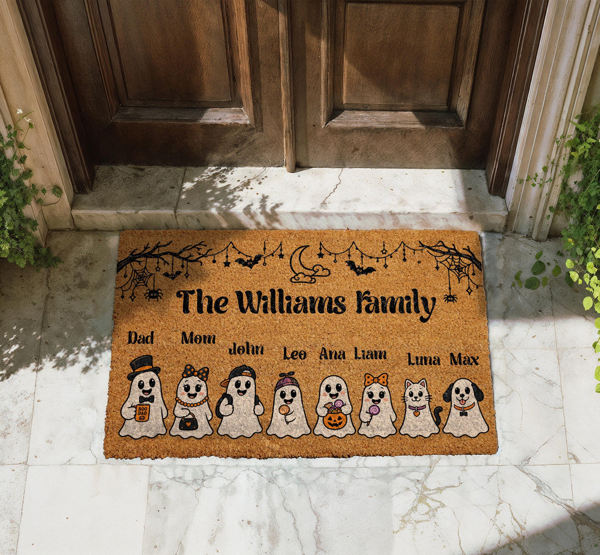 Personalized Ghost Family Halloween Doormat, Custom Name Ghost Crew Welcome Mat