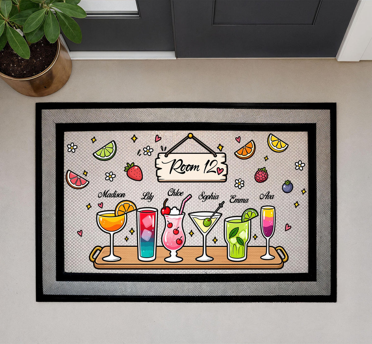 Personalized Cocktail Doormat, College Dorm Room Welcome Mat, Bachelorette Party Decor