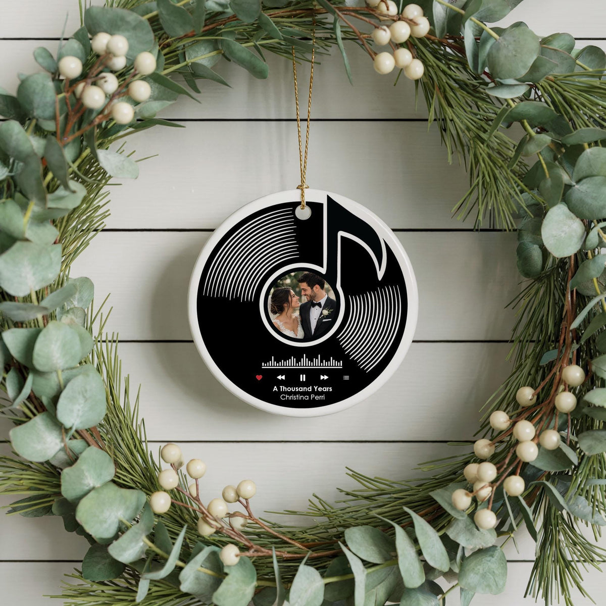 Personalized Wedding Photo Ceramic Ornament, Custom Song Keepsake