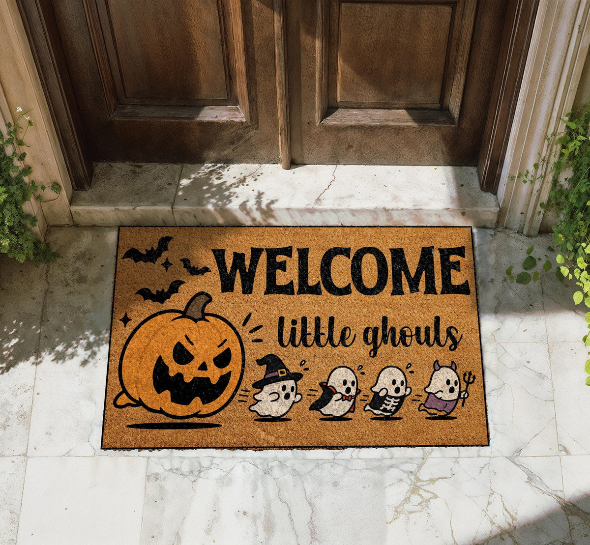 Halloween Welcome Mat, Pumpkin Ghost Doormat, Spooky Season Porch Decor