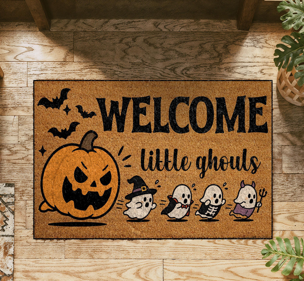 Halloween Welcome Mat, Pumpkin Ghost Doormat, Spooky Season Porch Decor