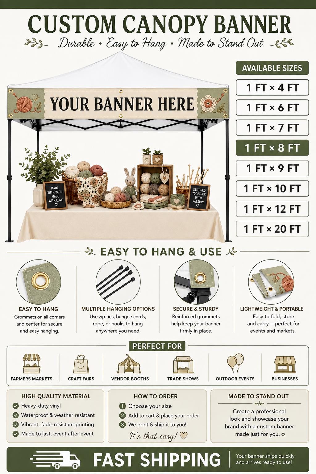 Custom Canopy Tent Banner, Full Color Logo, Trade Show Event Vinyl (13 oz Matte)