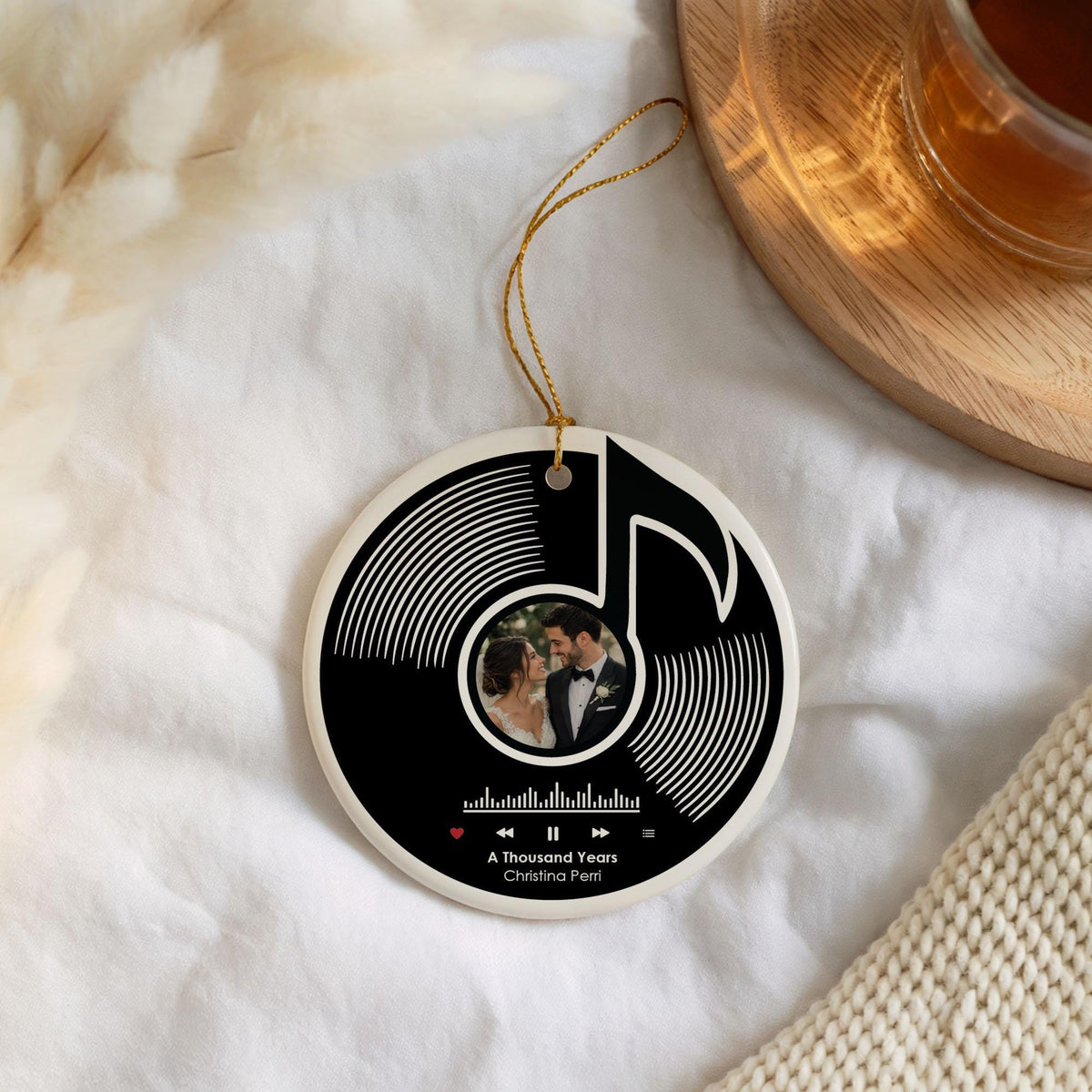 Personalized Wedding Photo Ceramic Ornament, Custom Song Keepsake