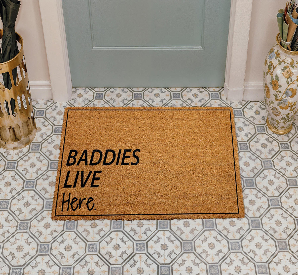 Baddies Live Here Doormat, Dorm Room Welcome Mat, Apartment Front Door Mat