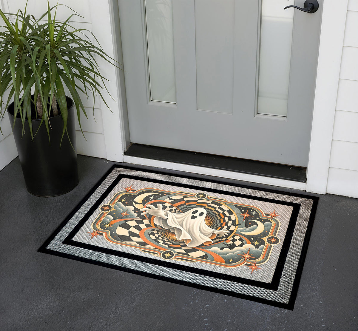 Ghost Doormat, Spooky Season Welcome Mat, Retro Fall Porch Decor
