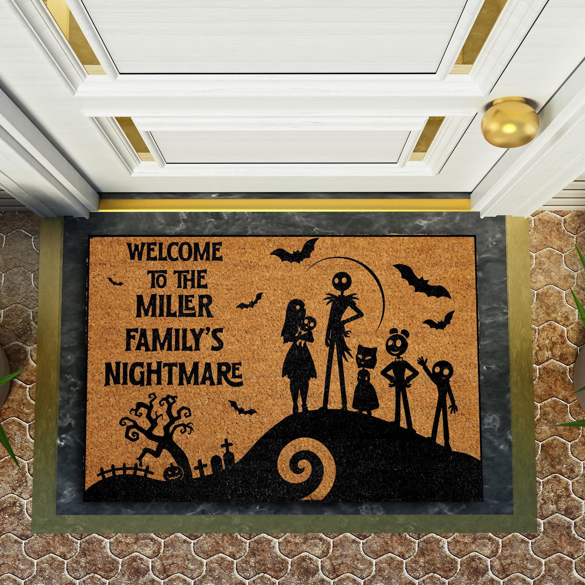 Custom Family Name Spooky Nightmare Doormat, Personalized Halloween Welcome Mat