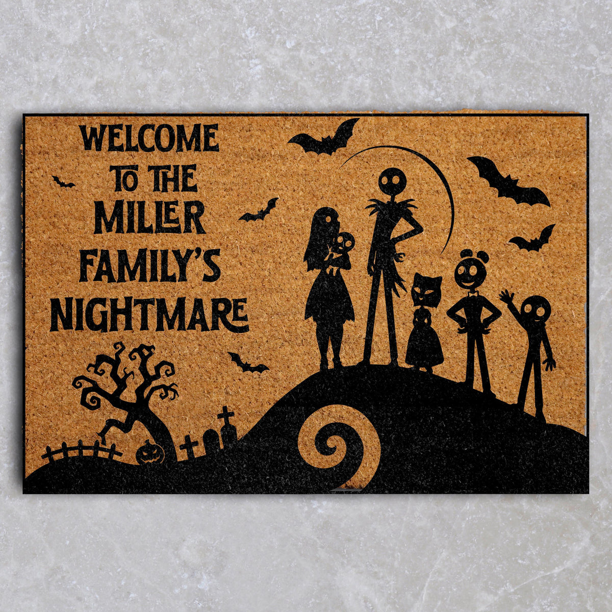Custom Family Name Spooky Nightmare Doormat, Personalized Halloween Welcome Mat
