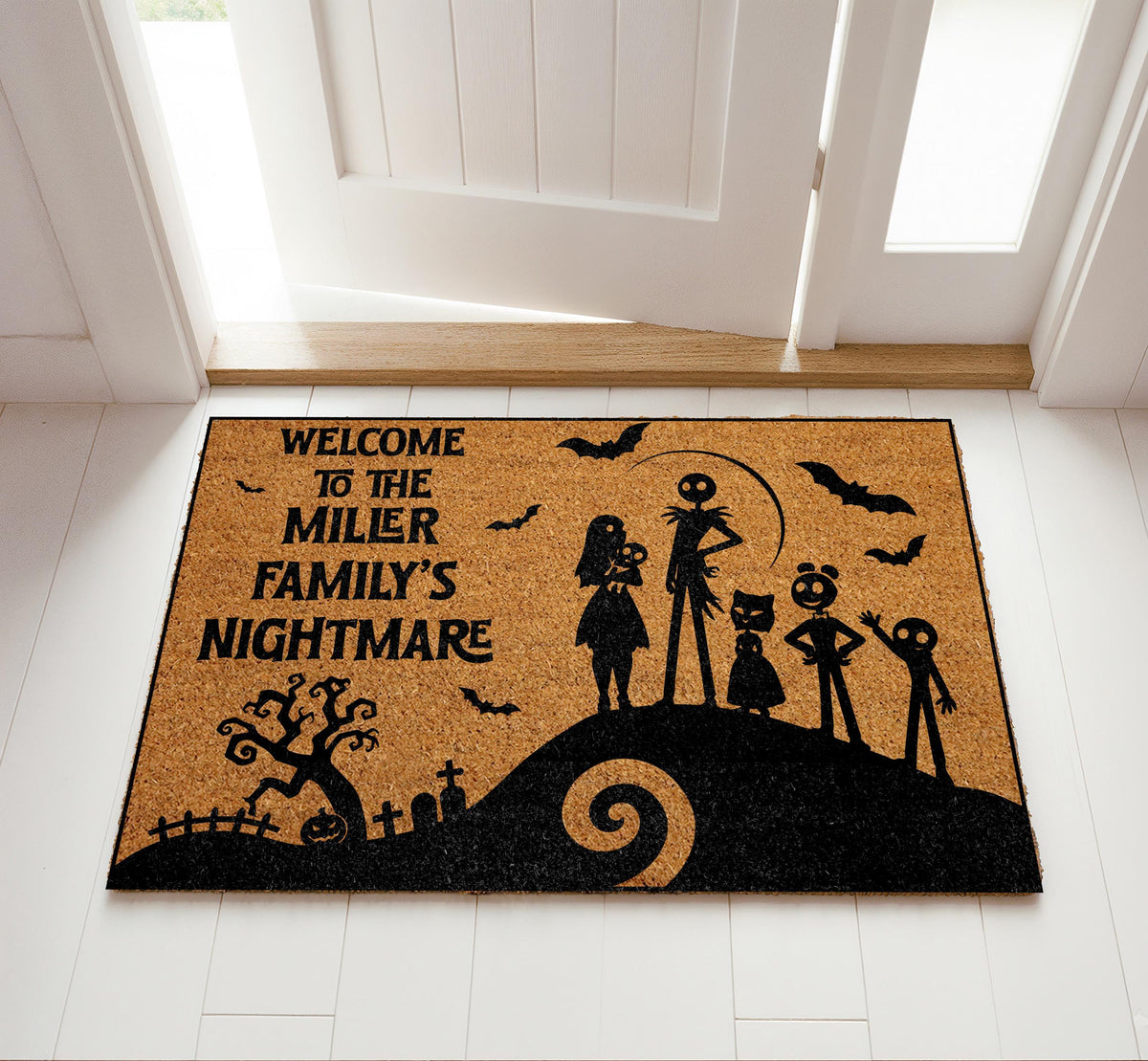 Custom Family Name Spooky Nightmare Doormat, Personalized Halloween Welcome Mat