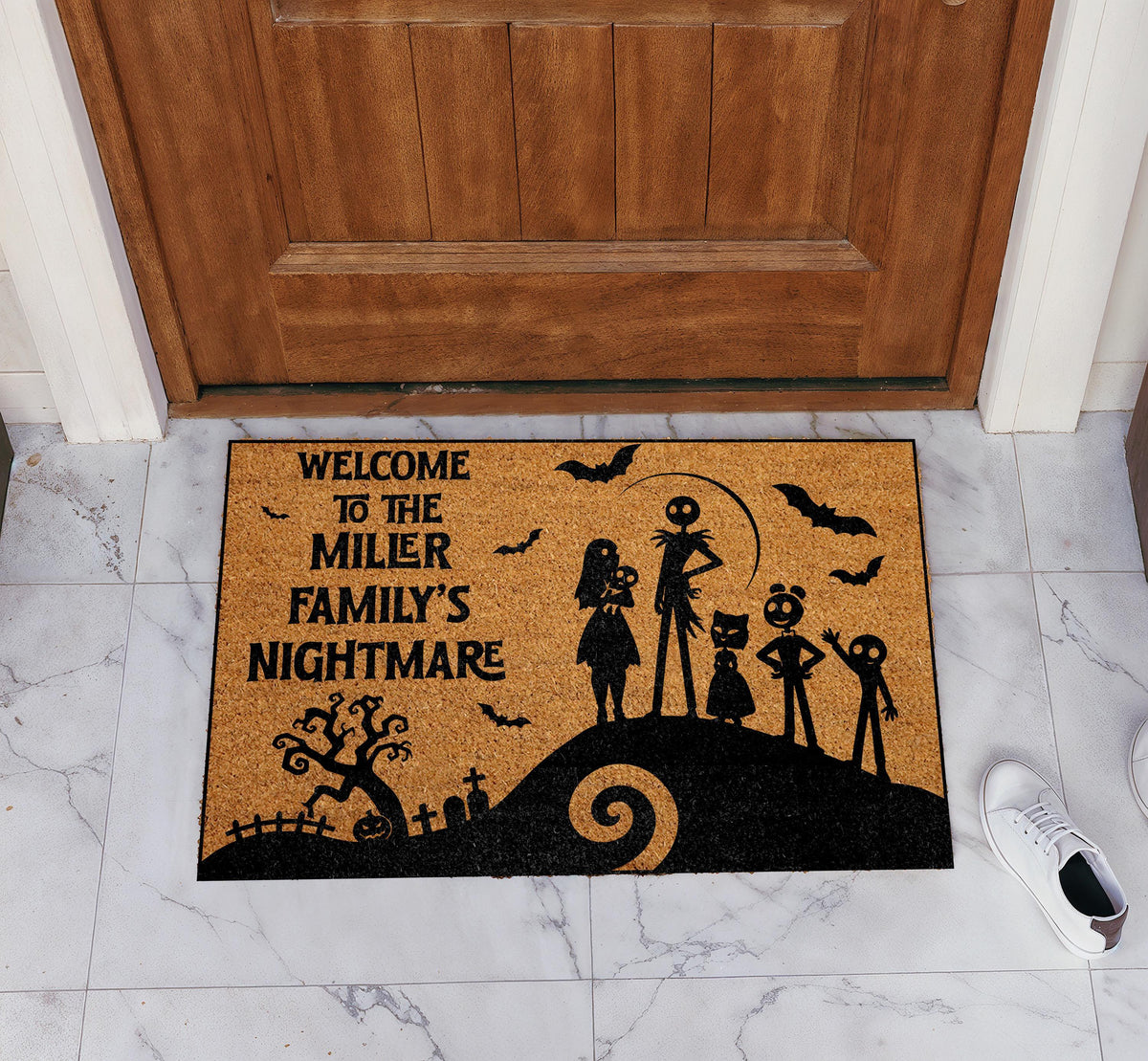 Custom Family Name Spooky Nightmare Doormat, Personalized Halloween Welcome Mat