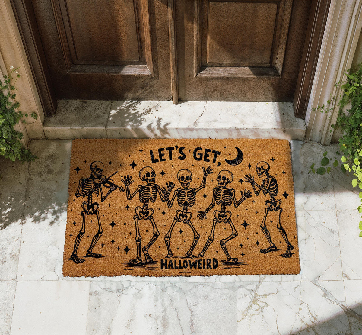 Dancing Skeletons Halloween Doormat, Spooky Season Welcome Mat (Coir)