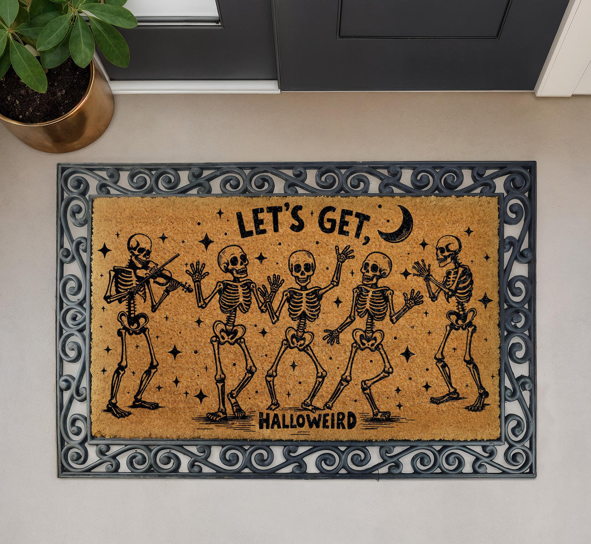 Dancing Skeletons Halloween Doormat, Spooky Season Welcome Mat (Coir)