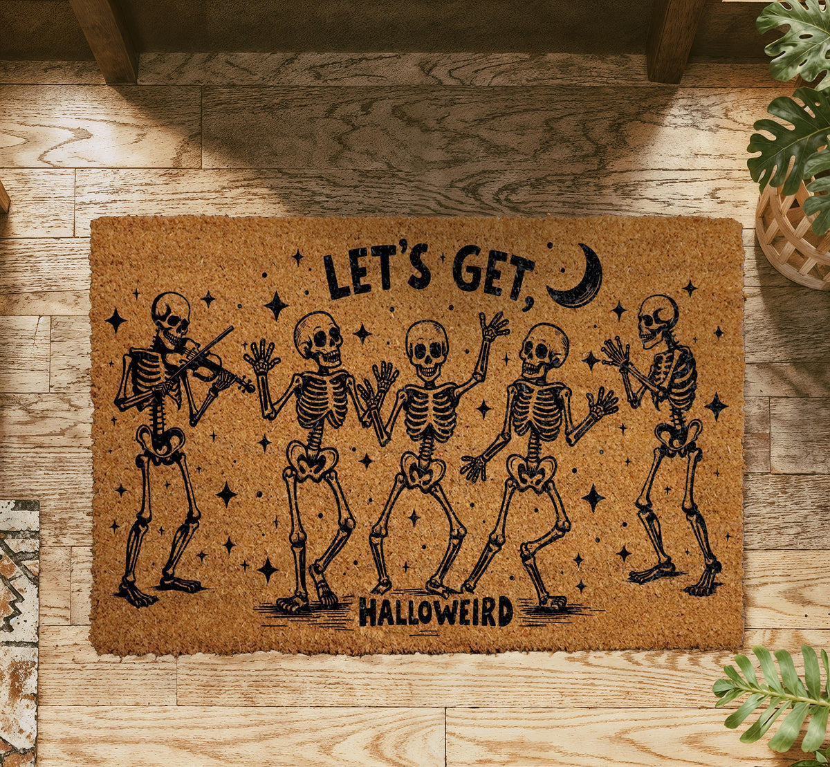 Dancing Skeletons Halloween Doormat, Spooky Season Welcome Mat (Coir)