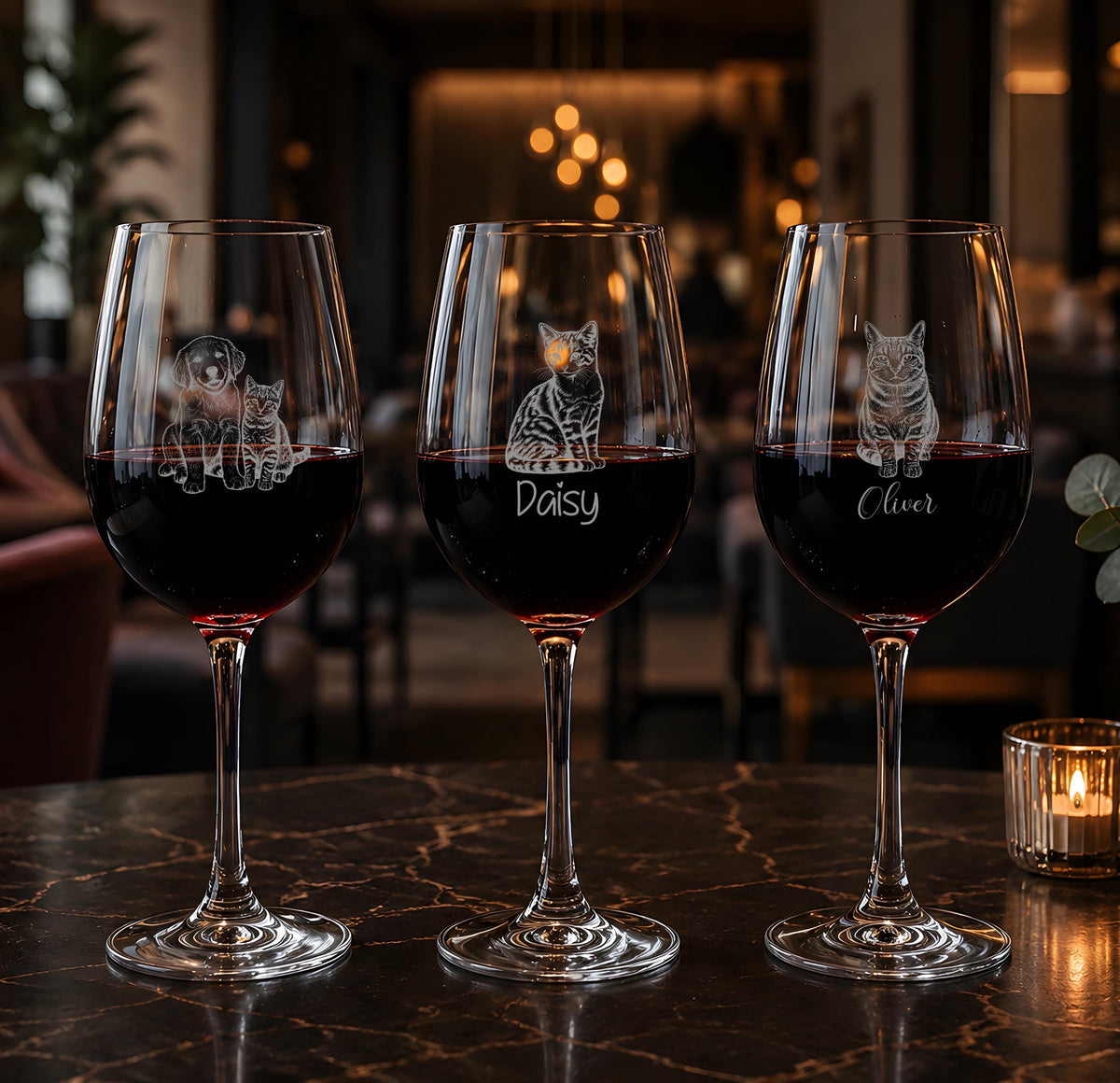 Personalized Pet Portrait Engraved Wine Glass, Custom Name Dog - Cat Photo Wine Cup