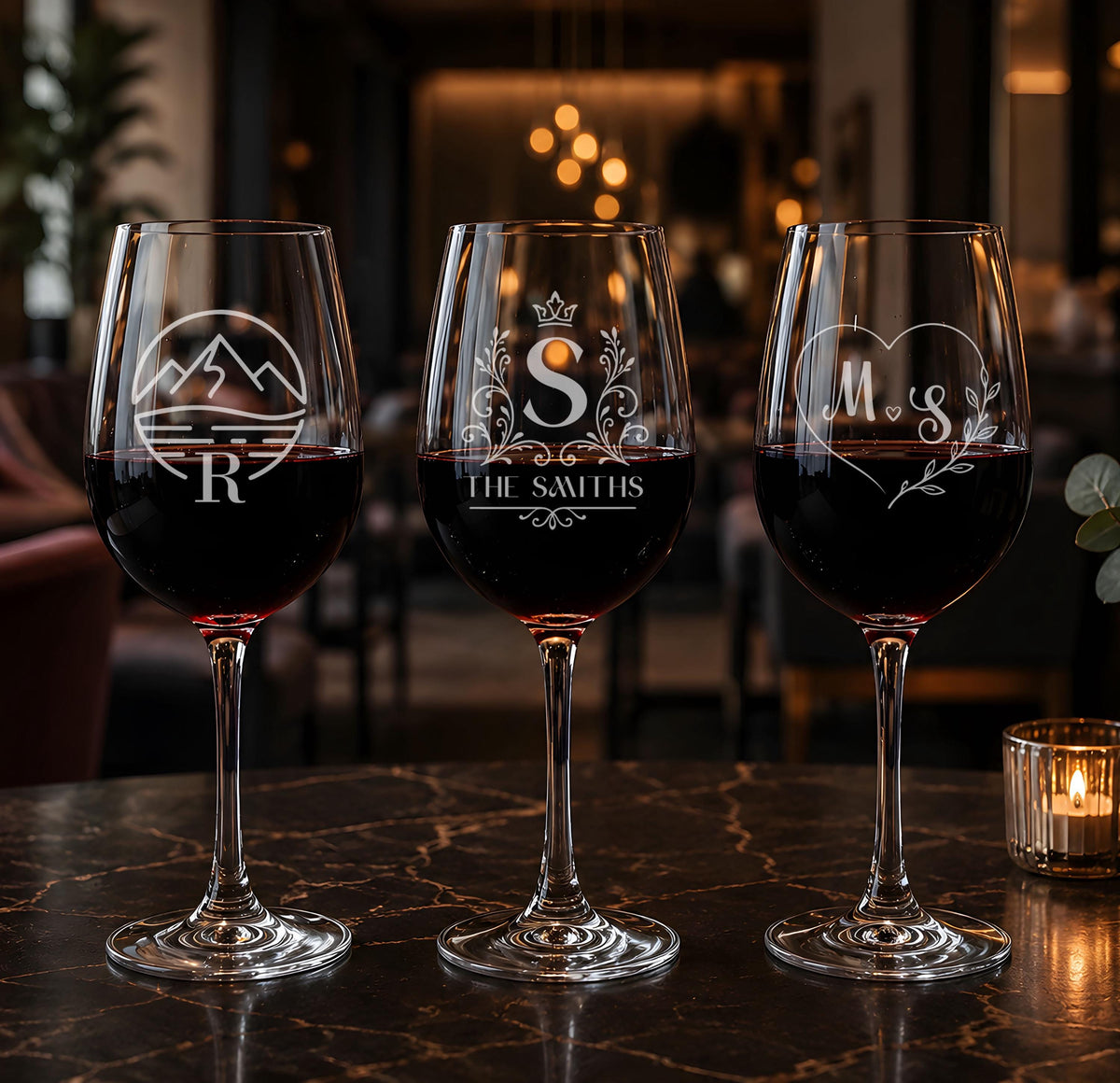 Custom Engraved Wine Glass, Personalized Monogram Anniversary Gift for Couples