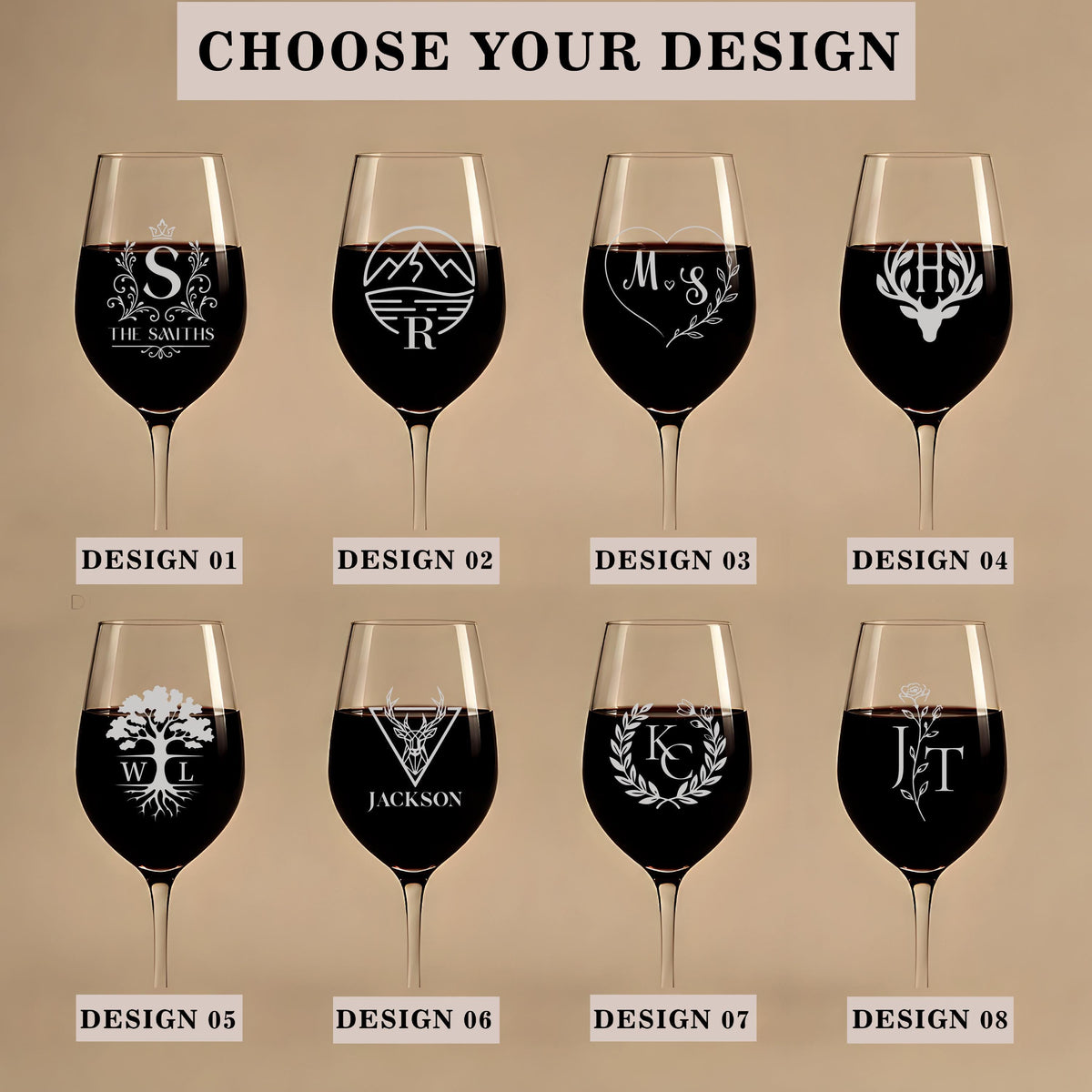Custom Engraved Wine Glass, Personalized Monogram Anniversary Gift for Couples