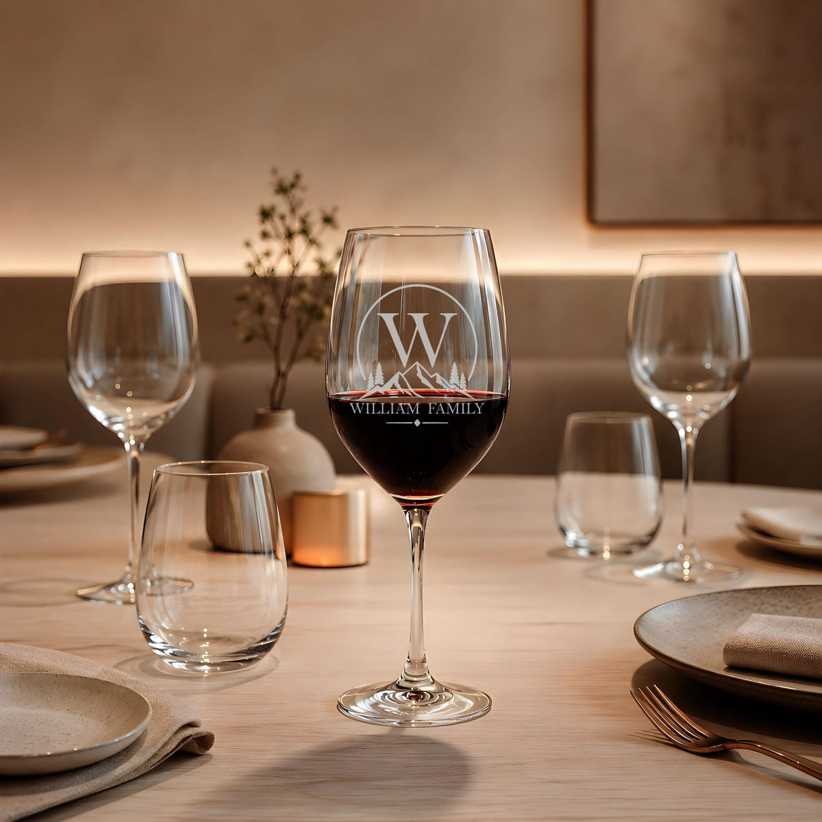 Personalized Engraved Wine Glass, Custom Floral Monogram Drinkware, Romantic Gift