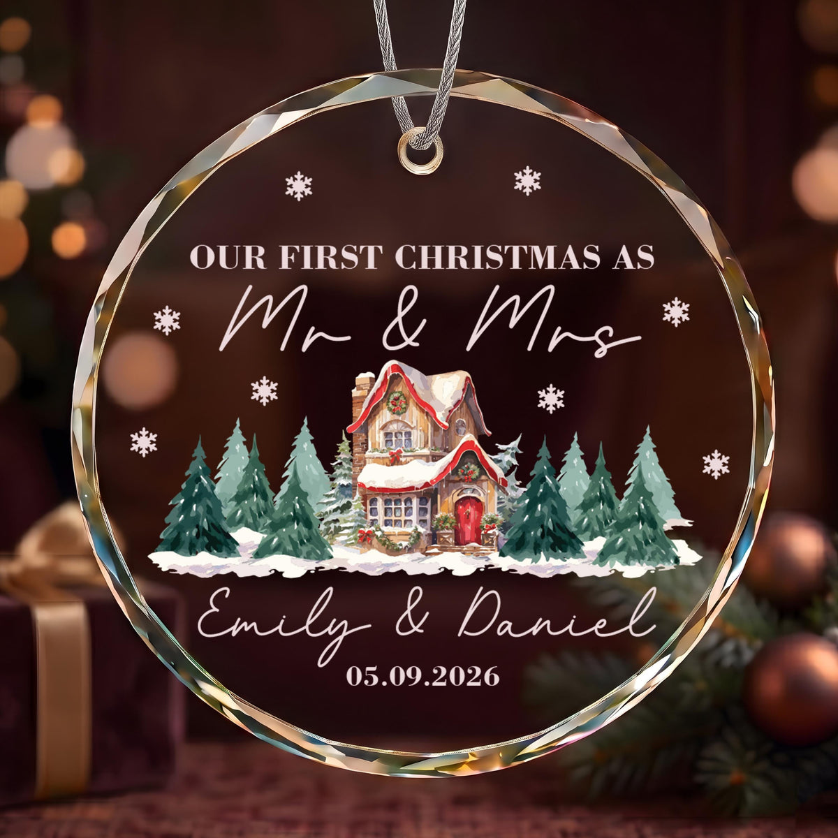 Personalized First Christmas as Mr and Mrs Ornament, Custom Married Holiday Glass Keepsake