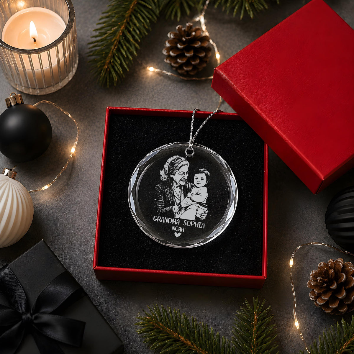 Custom Photo & Text Engraved Crystal Glass Ornament