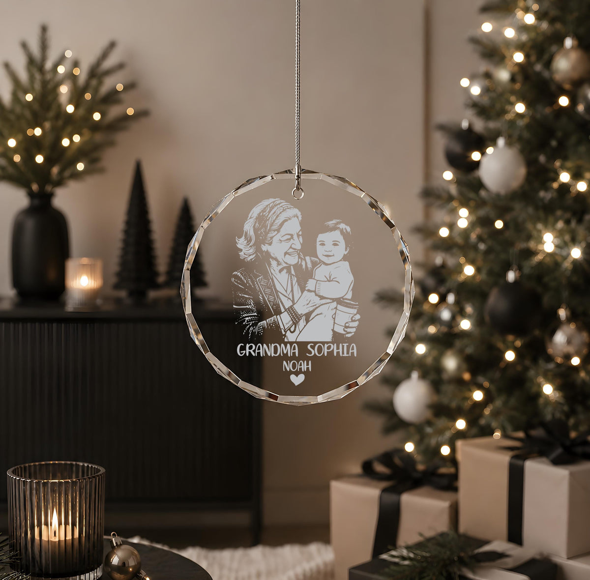 Custom Photo & Text Engraved Crystal Glass Ornament