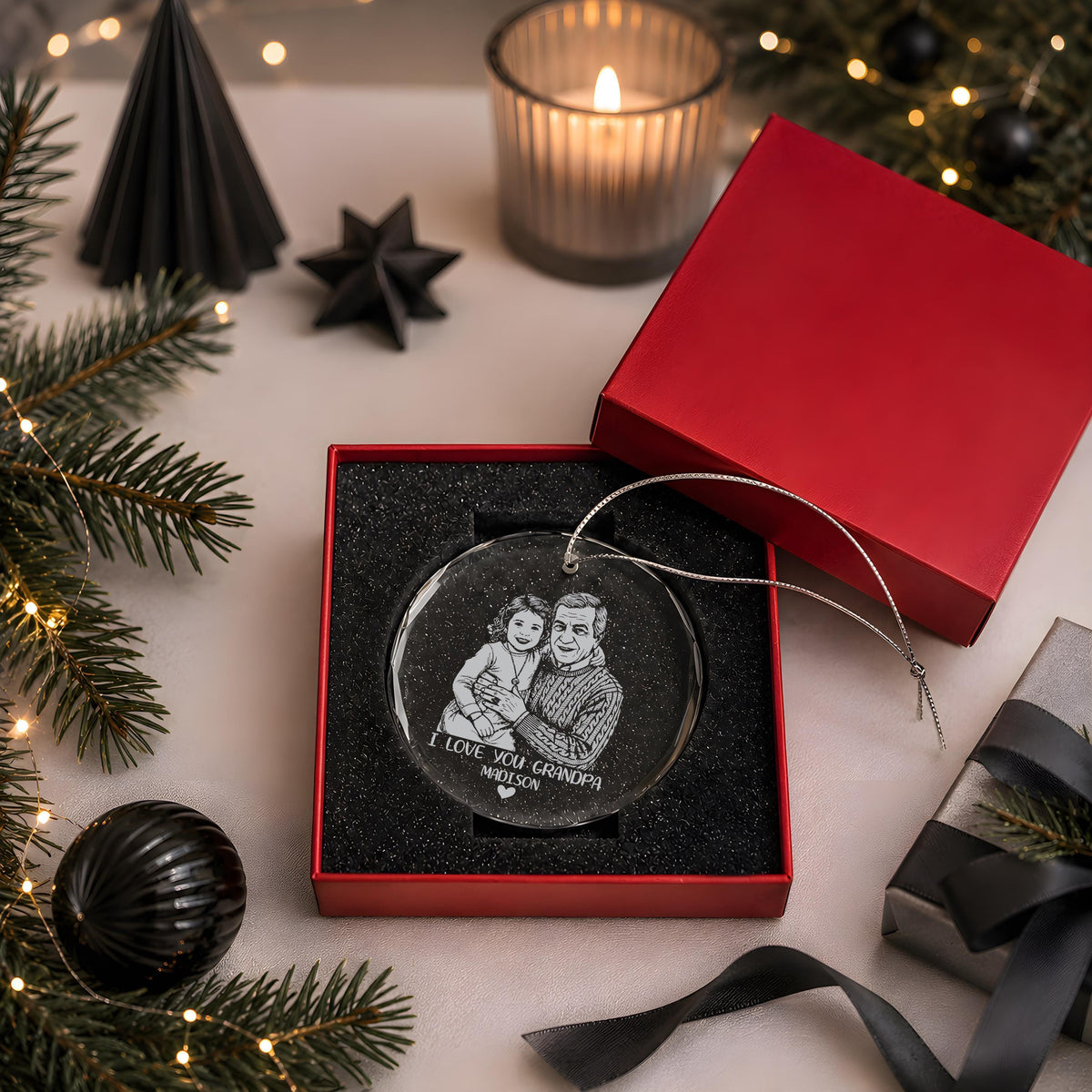 Custom Photo & Text Engraved Crystal Glass Ornament