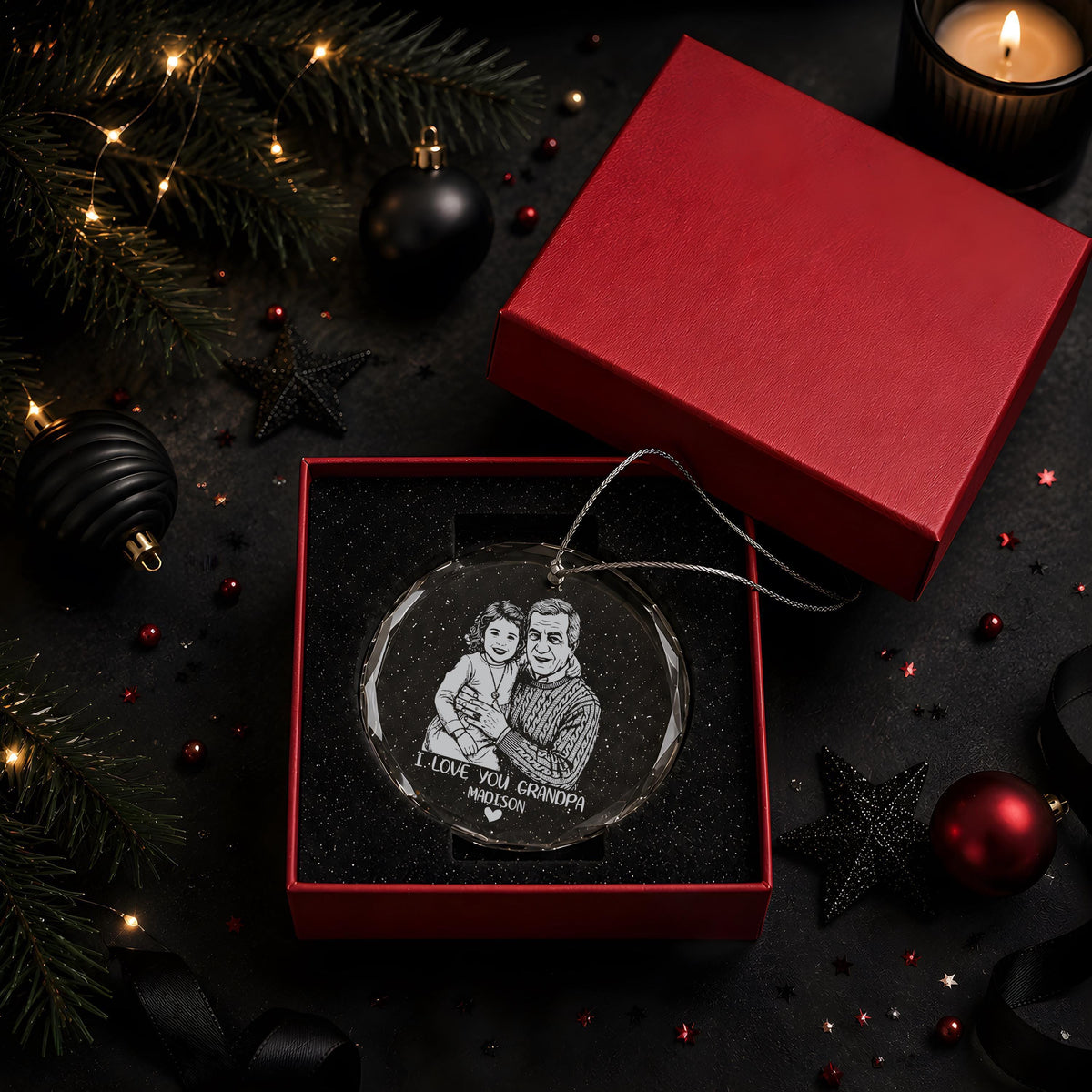 Custom Photo & Text Engraved Crystal Glass Ornament