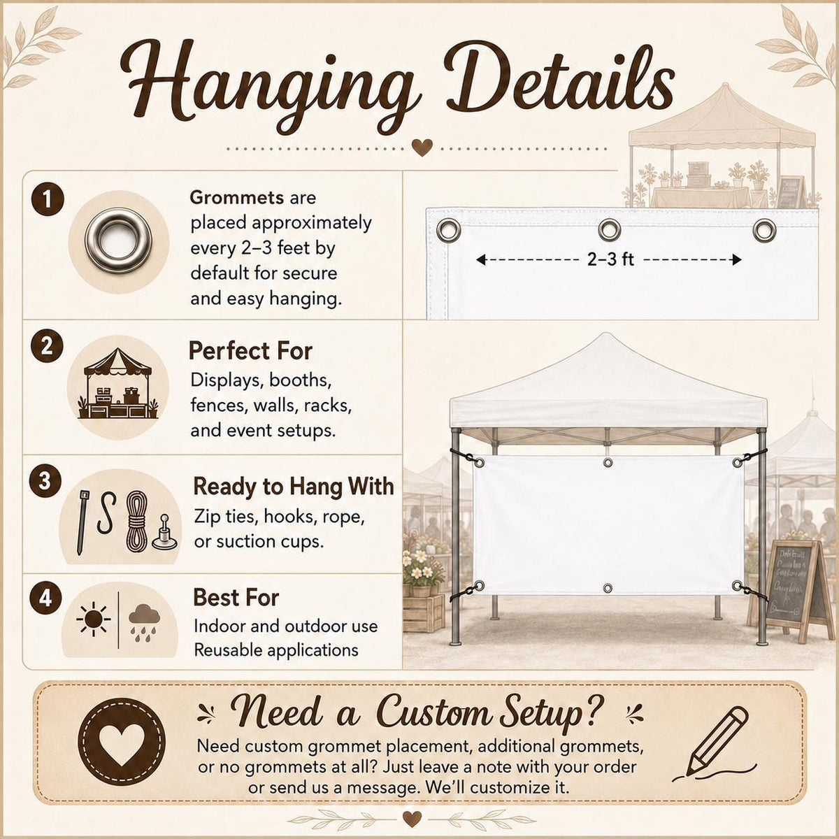 Custom Tent Banners, Vendor Canopy Display, Trade Fair Setup (Vinyl)