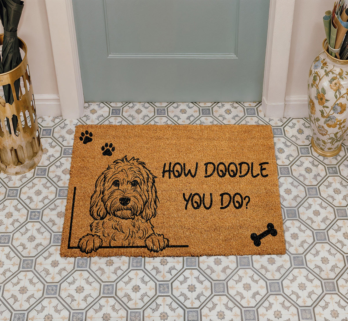 Personalized Doodle Doormat, Coir Welcome Mat, Labradoodle Dog Lover Gift (18"x30")