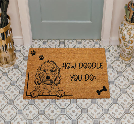 Personalized Doodle Doormat, Coir Welcome Mat, Labradoodle Dog Lover Gift (18"x30")