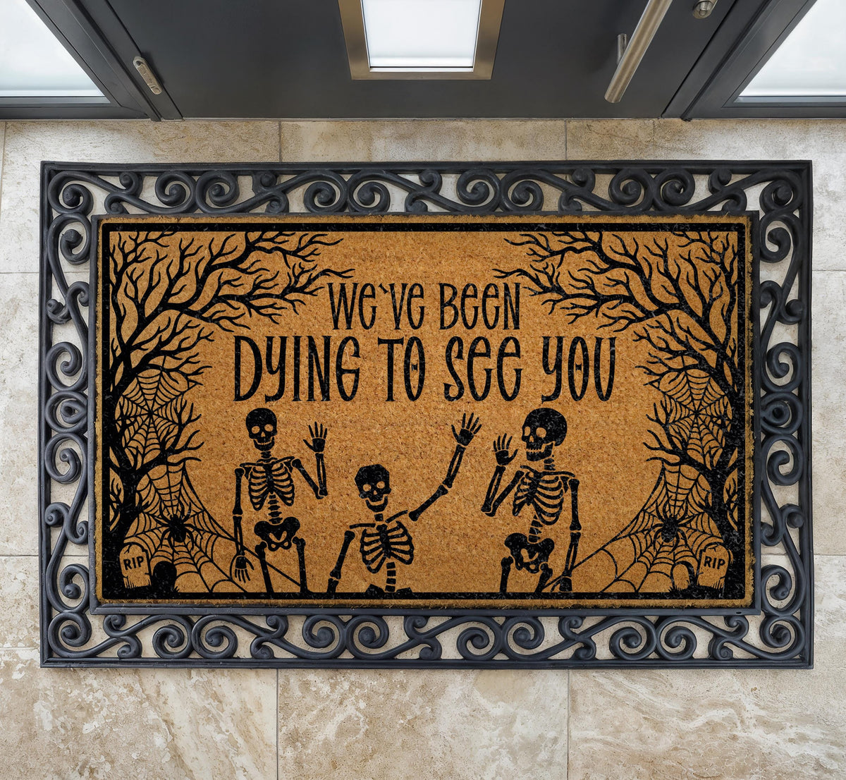 Funny Halloween Doormat – Spooky Skeletons Welcome Mat (Coir)