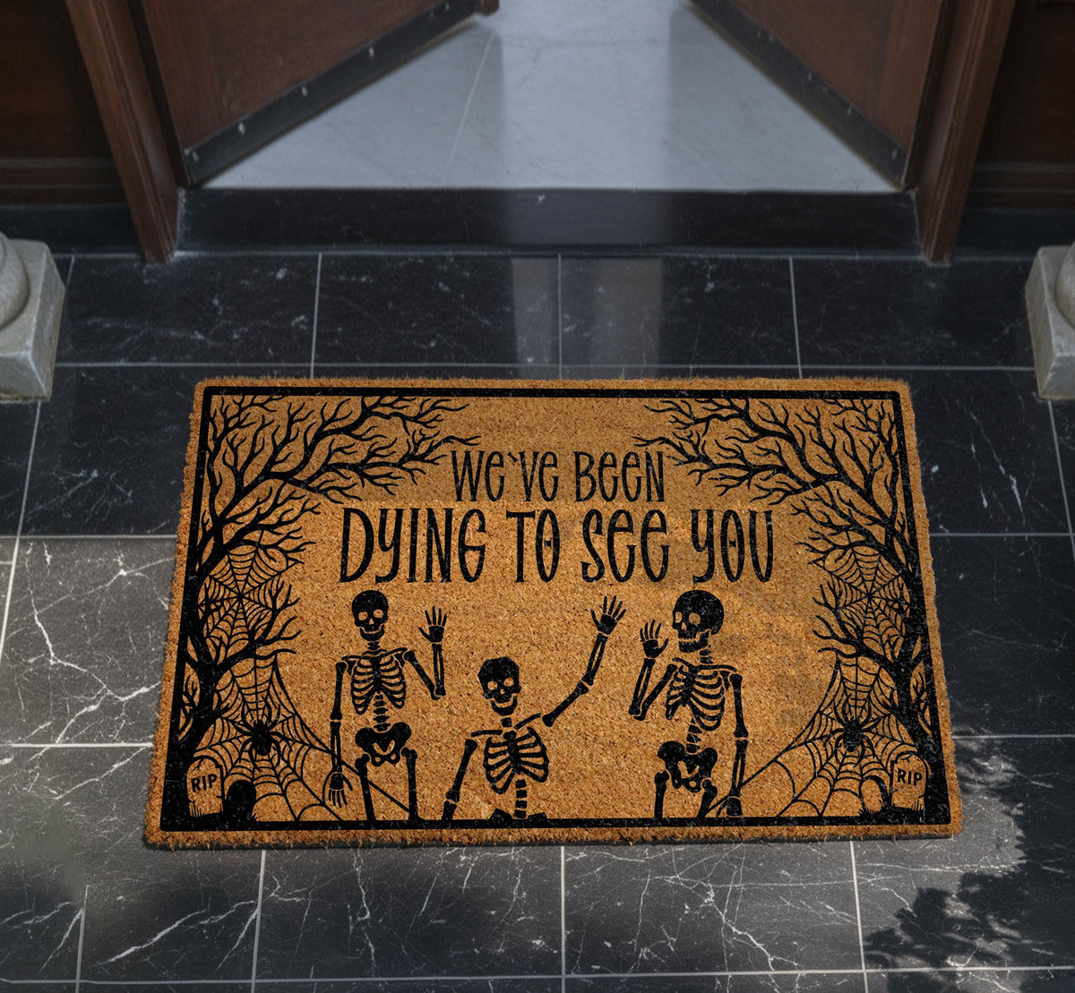 Funny Halloween Doormat – Spooky Skeletons Welcome Mat (Coir)