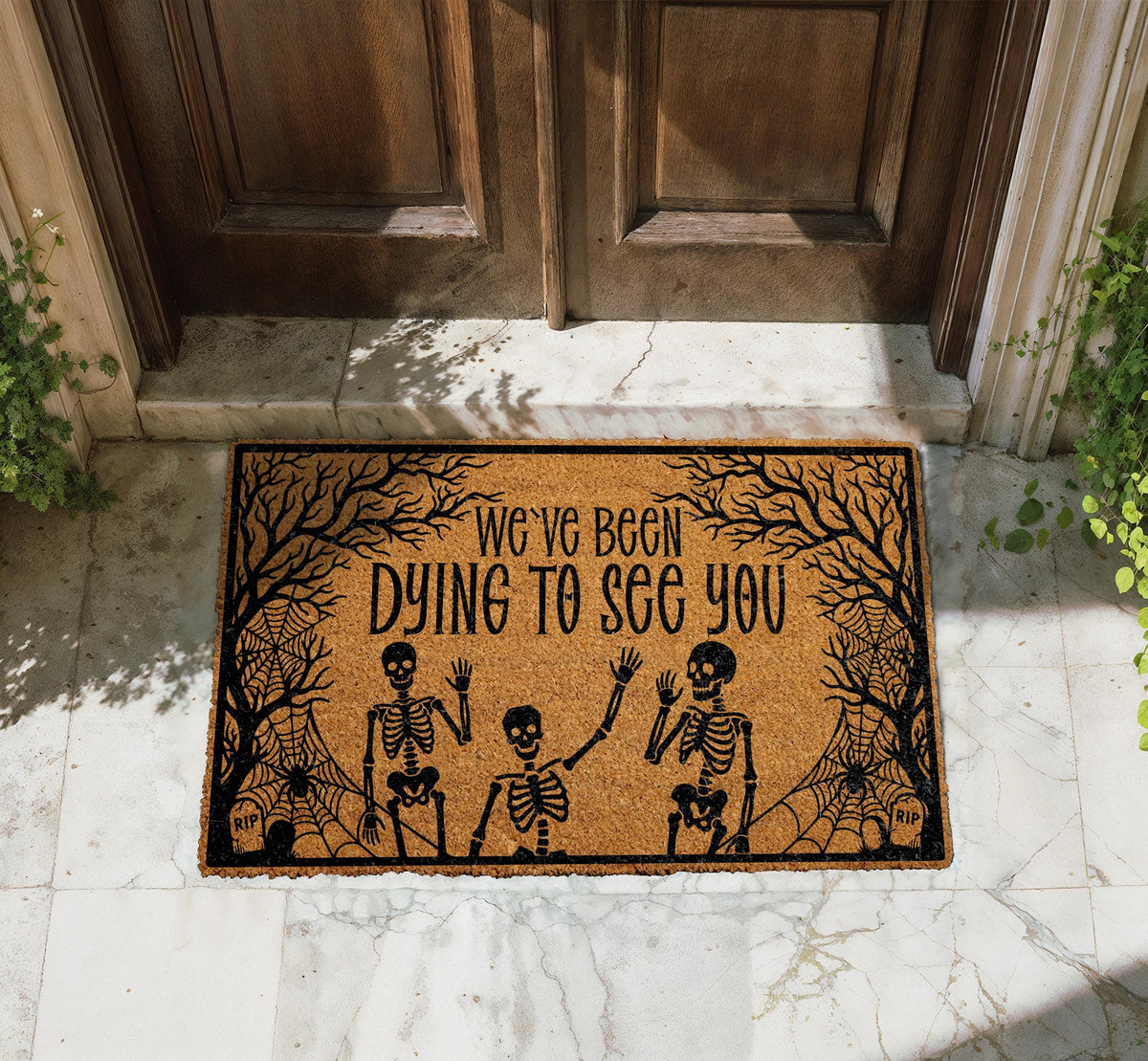 Funny Halloween Doormat – Spooky Skeletons Welcome Mat (Coir)