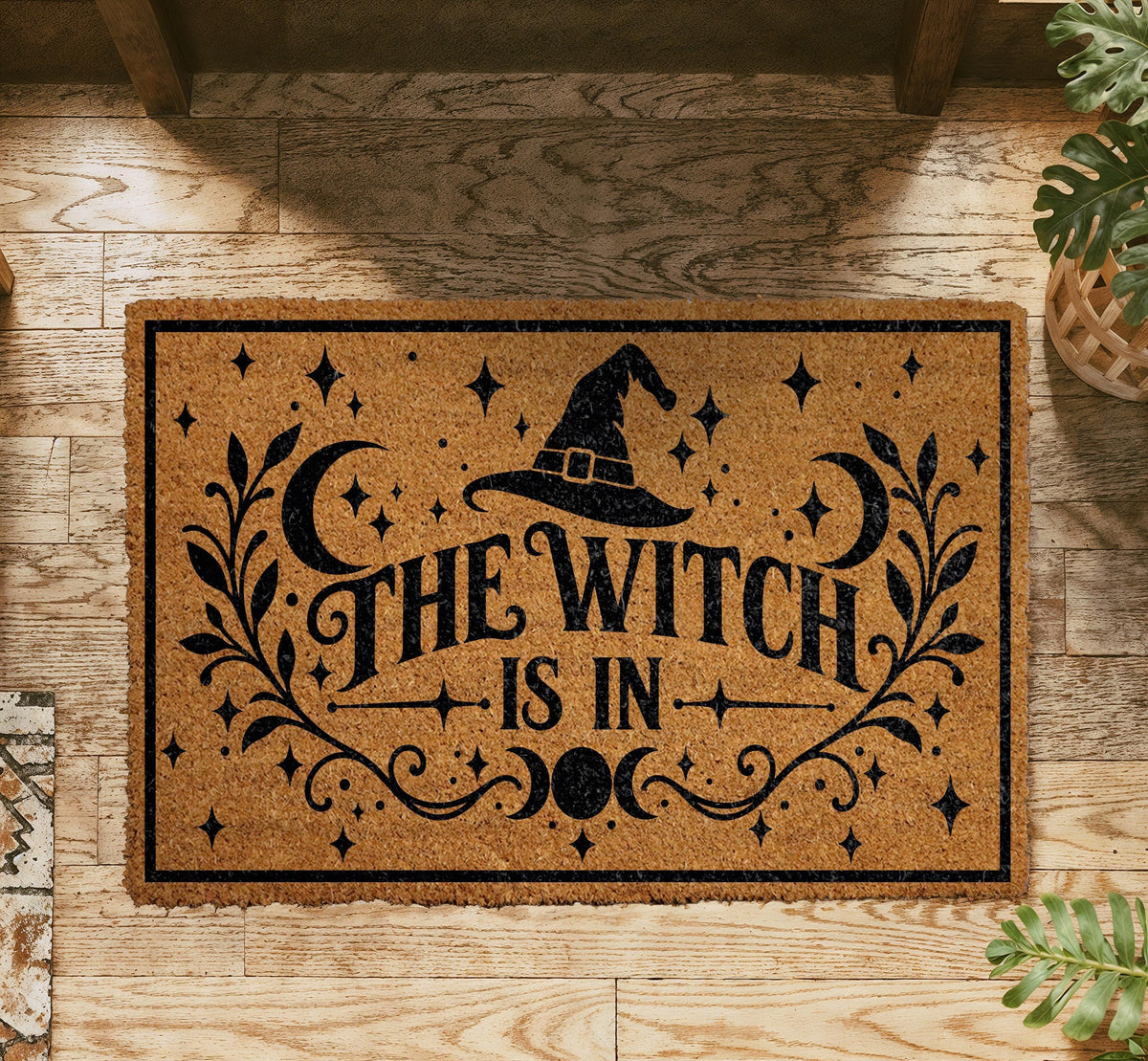 The Witch Is In Halloween Doormat, Spooky Coir Welcome Mat For Witchy Home Decor