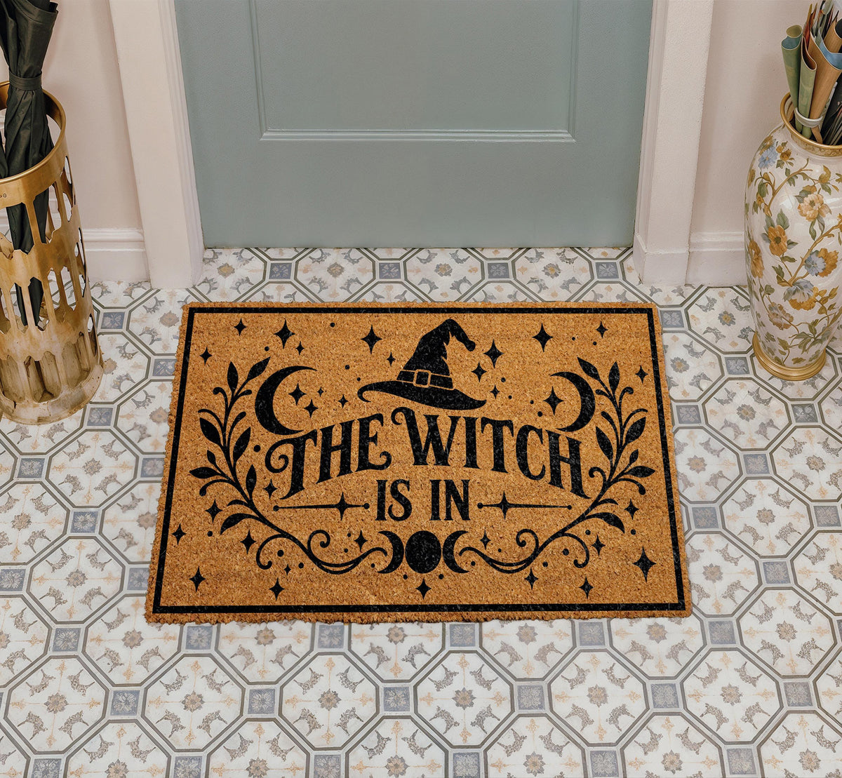 The Witch Is In Halloween Doormat, Spooky Coir Welcome Mat For Witchy Home Decor