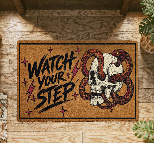 Watch Your Step Skeleton Snake Doormat - Funny Housewarming Gift - Outdoor Entryway Rug